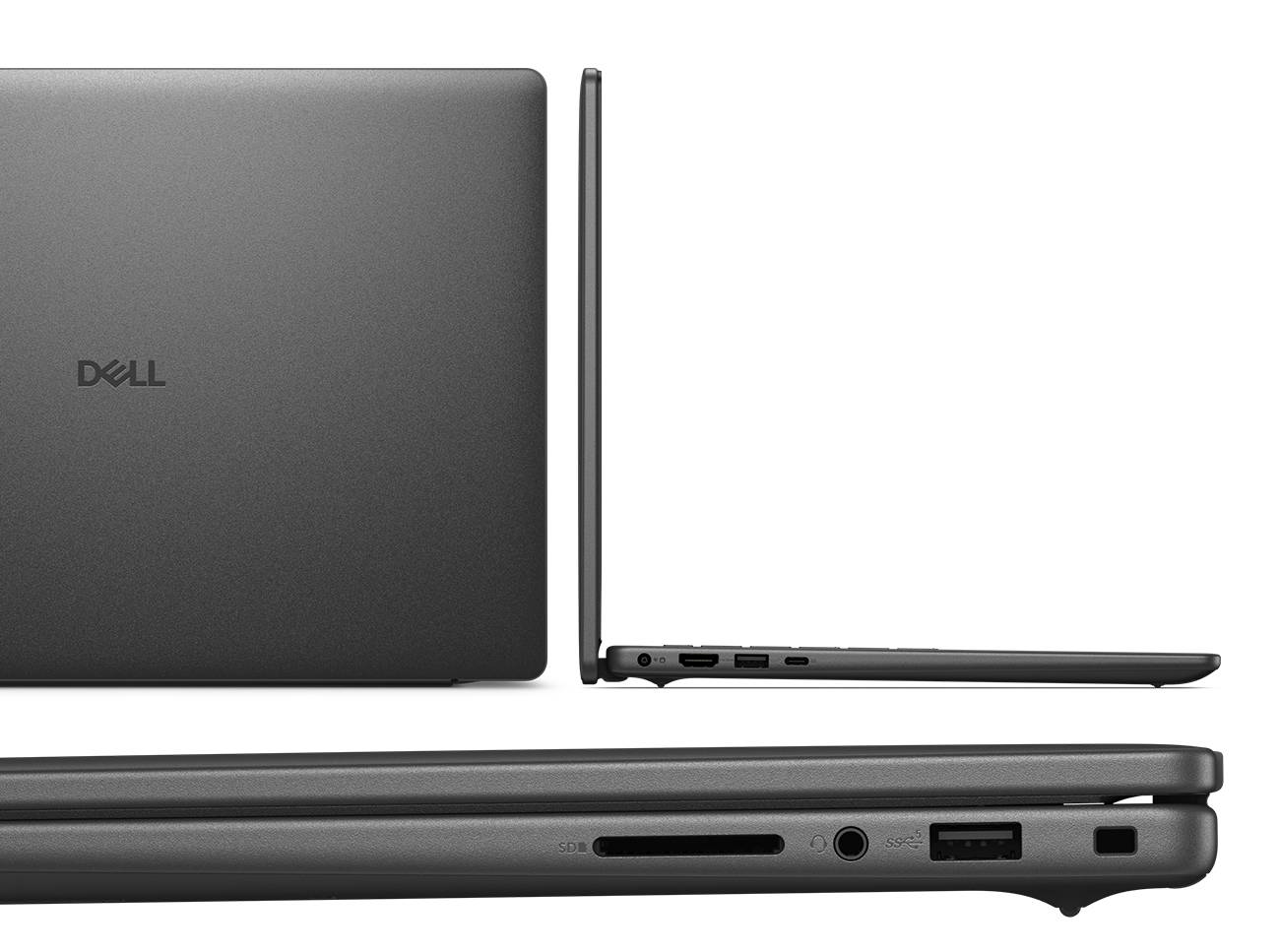 Zbliżenie na teksturę obudowy i zawias laptopa Dell Vostro